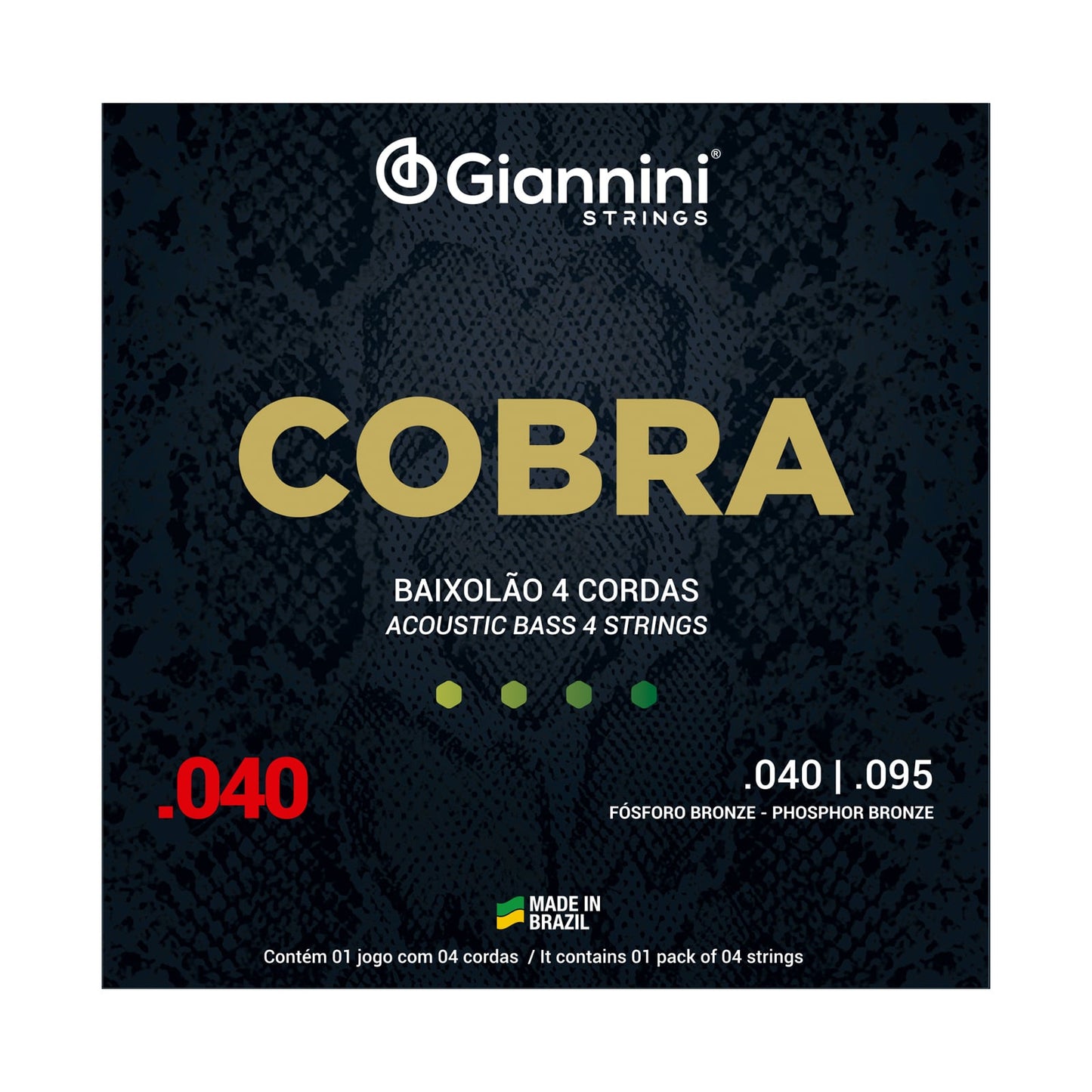 Encordoamento para Baixolão 4 cordas Giannini Cobra Fósforo Bronze GEEBALF (.040 - .095)