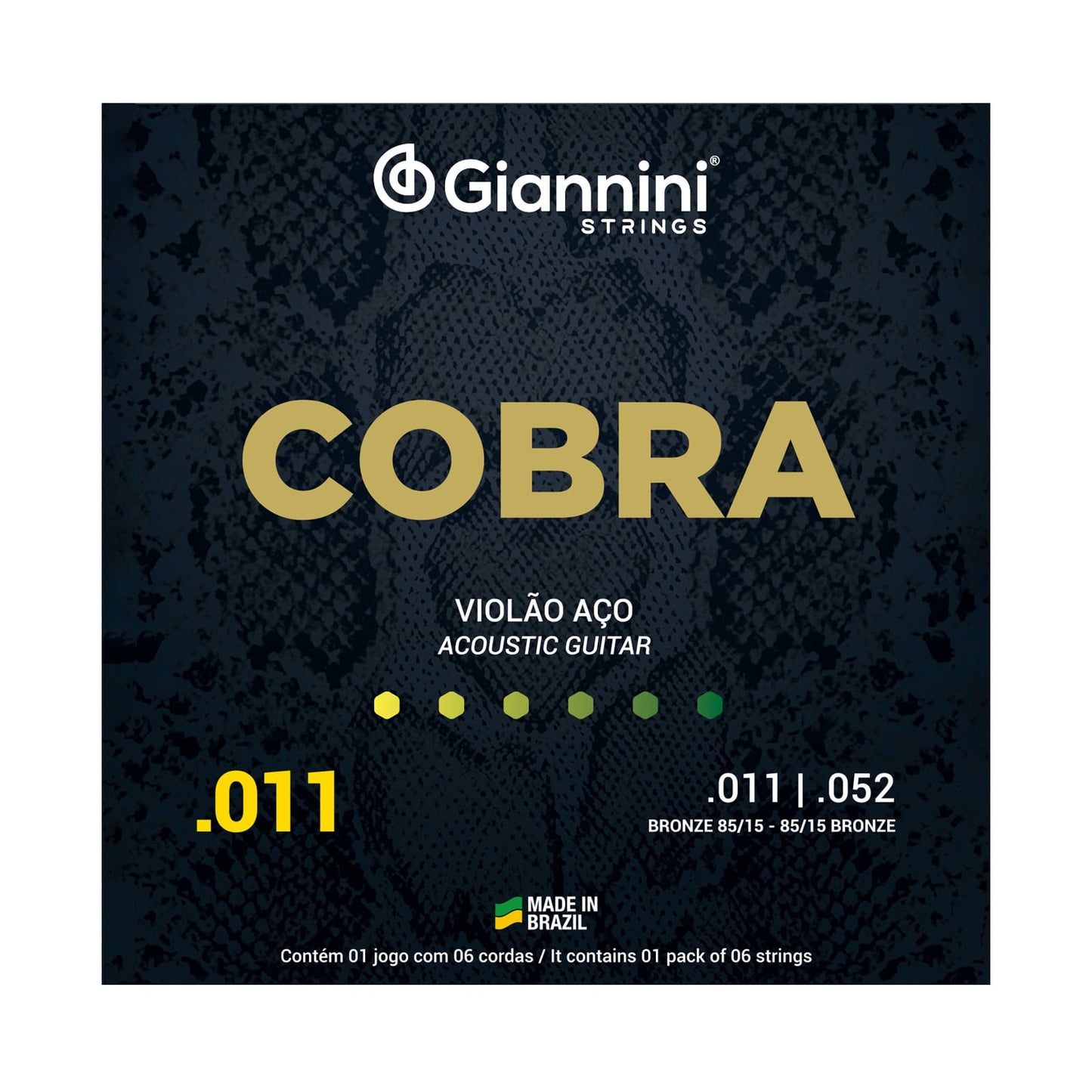 Encordoamento para Violão Aço 6 cordas Giannini Cobra Bronze 85/15 GEEFLK (.011 - .052)