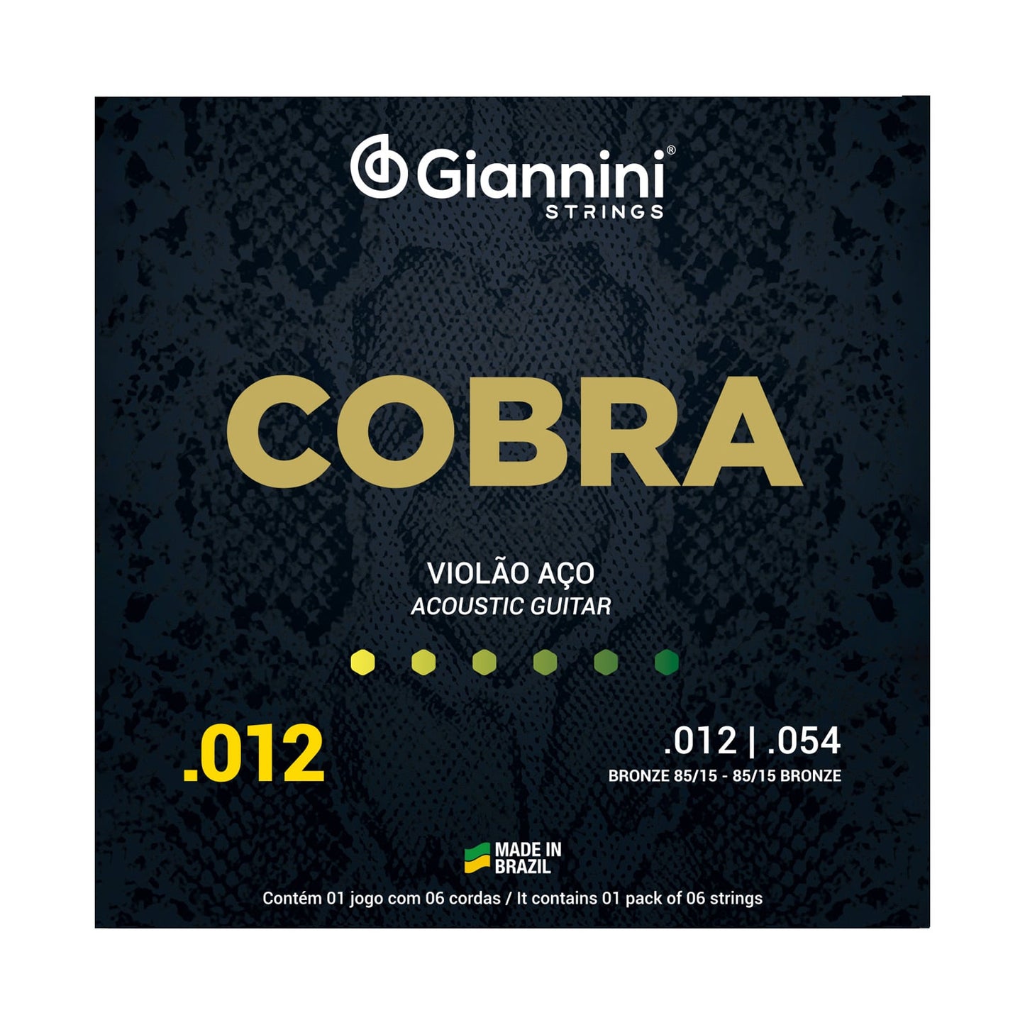 Encordoamento para Violão Aço 6 cordas Giannini Cobra Bronze 85/15 GEEFLKS (.012 - .054)
