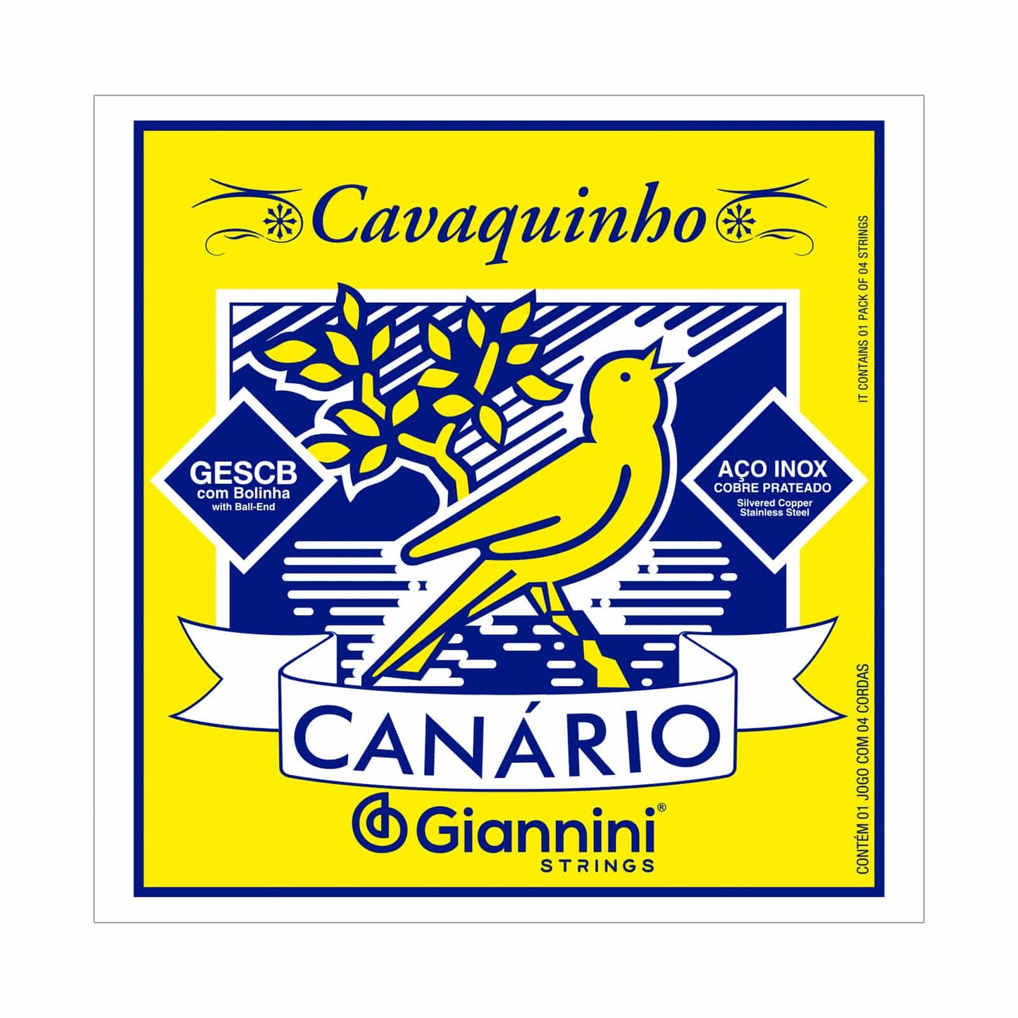 Encordoamento para Cavaquinho Giannini Canário GESCB (.010 - .023) Média com bolinha