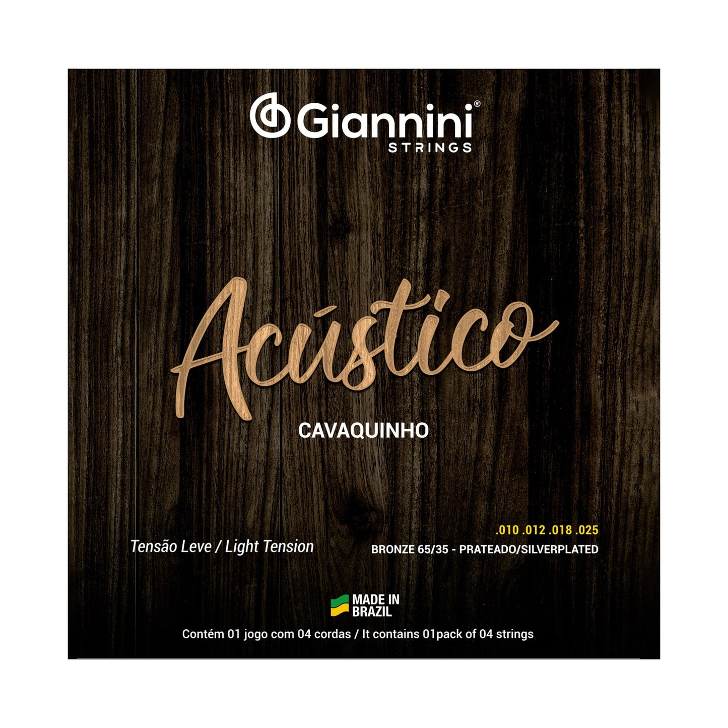 Encordoamento para Cavaquinho Giannini Acústico Bronze 65/35 GESCLA (.010 - .025) Leve