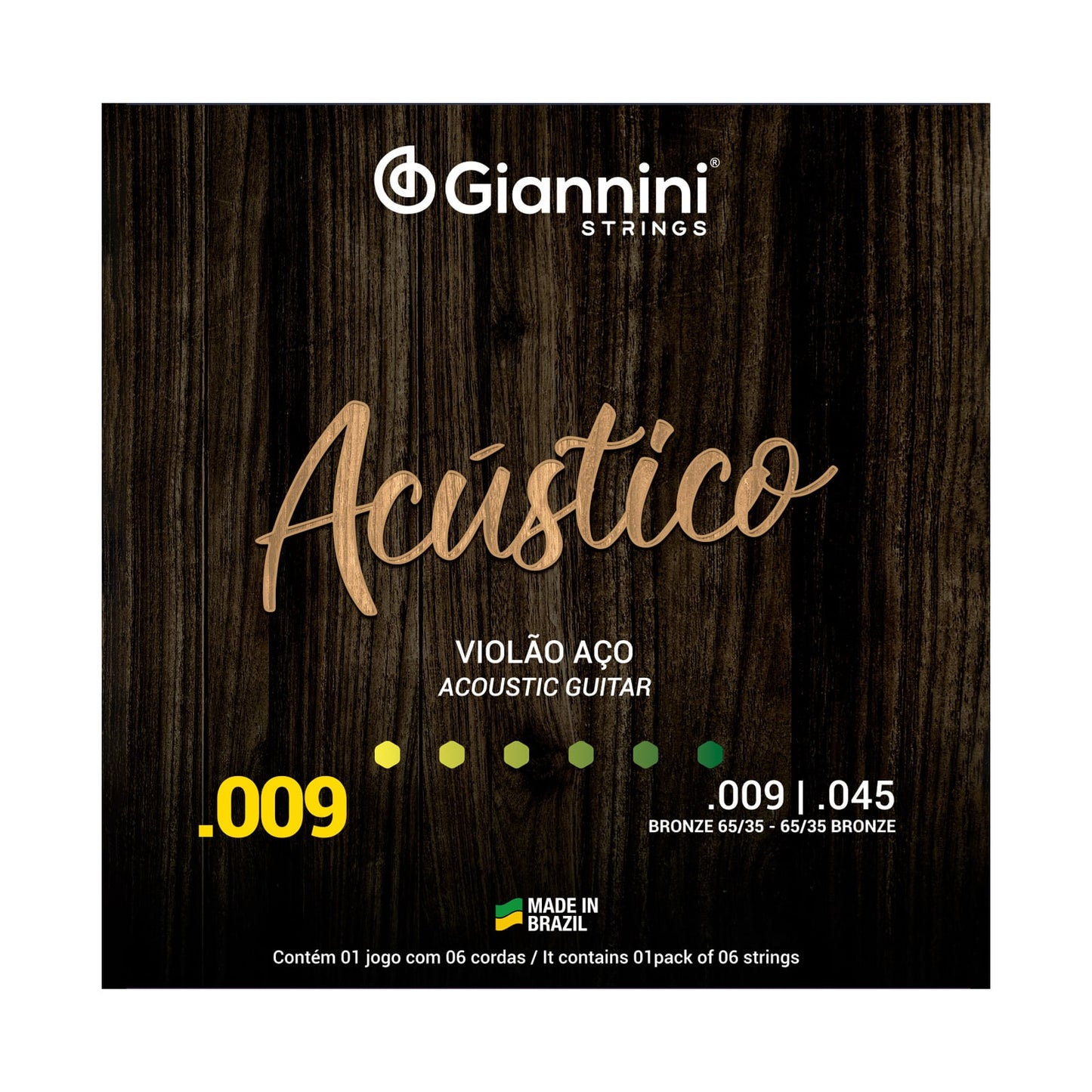 Encordoamento para Violão Aço 6 cordas Giannini Acústico Bronze 65/35 GESWAL (.009 - .045)