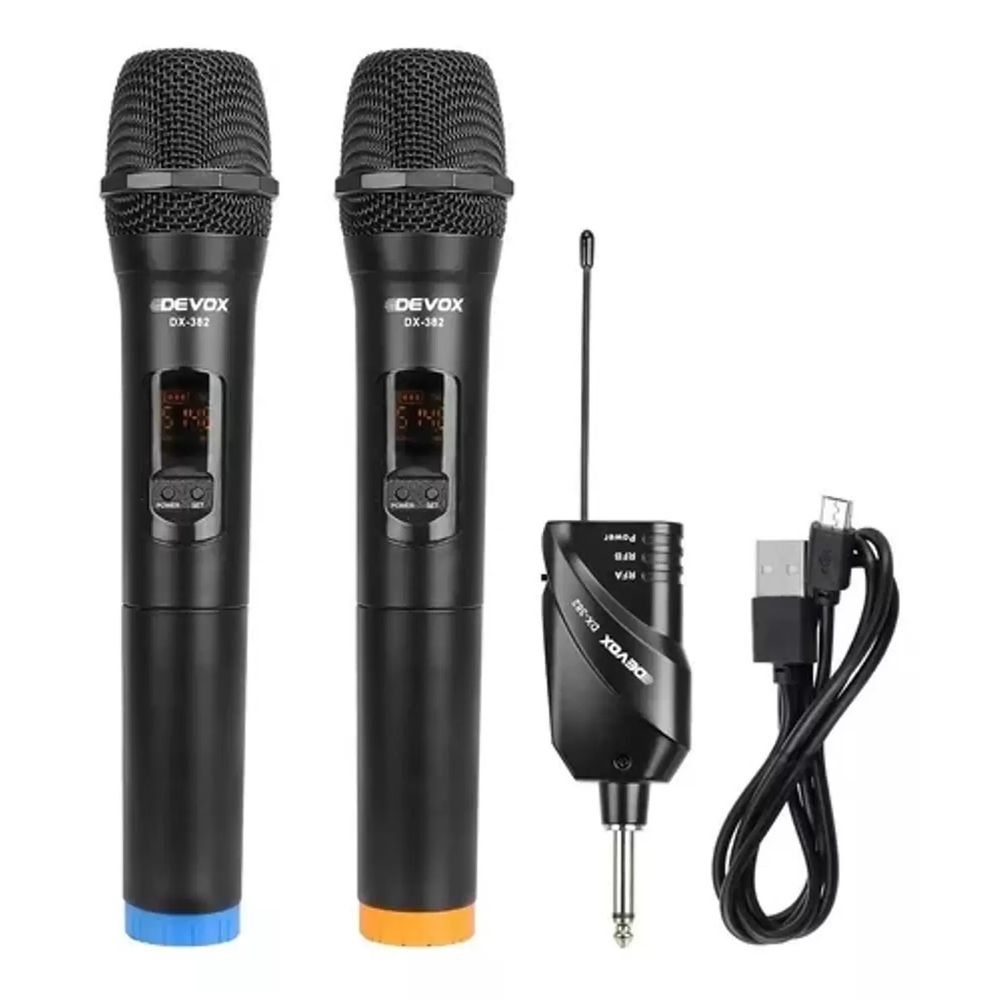 Microfone Devox sem fio DX-382 Duplo