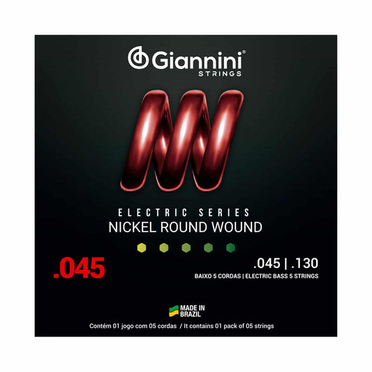 Encordoamento para Baixo 5 cordas Giannini Nickel Round Wound GEEBRS5 (.045 - .130)