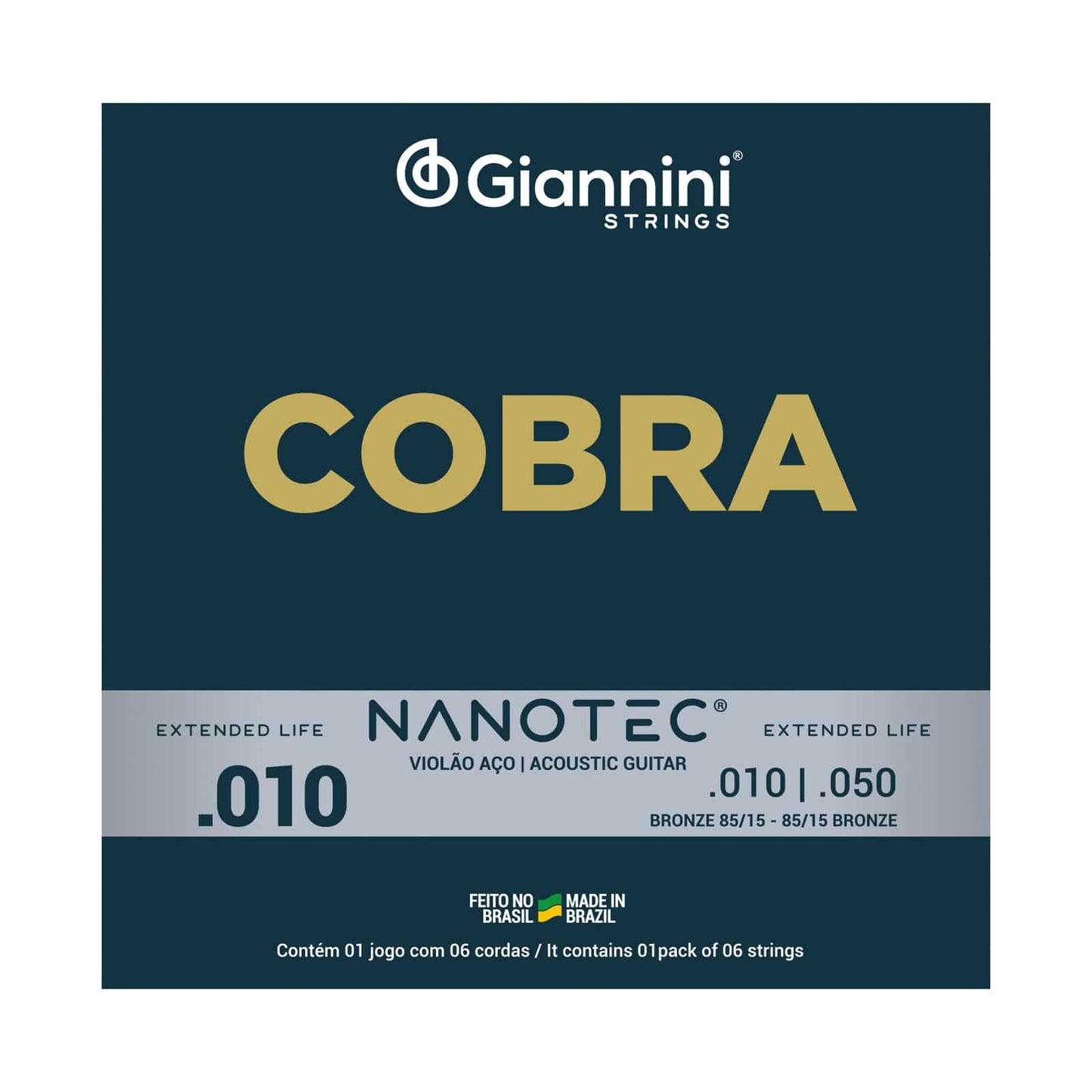 Encordoamento para Violão Aço 6 cordas Giannini Cobra Bronze 85/15 GEEFLE (.010 - .050)