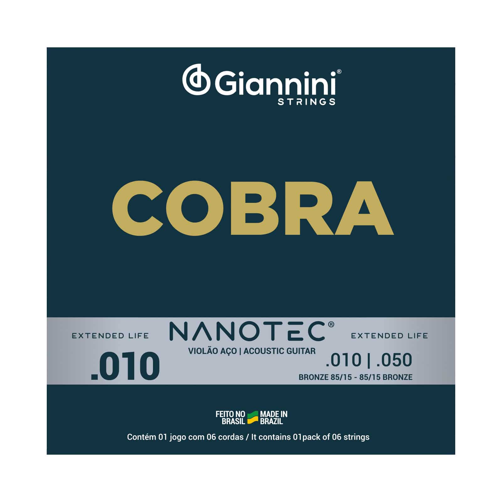 Encordoamento para Violão Aço 6 cordas Giannini Cobra Bronze 85/15 GEEFLE (.010 - .050)
