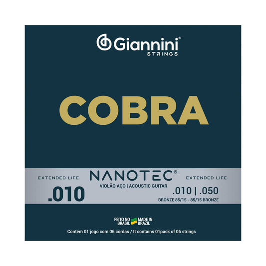 Encordoamento para Violão Aço 6 cordas Giannini Cobra Bronze 85/15 GEEFLE (.010 - .050)