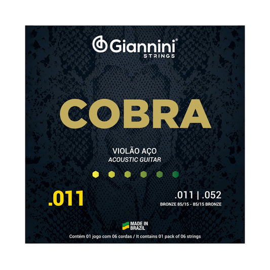 Encordoamento para Violão Aço 6 cordas Giannini Cobra Bronze 85/15 GEEFLK (.011 - .052)