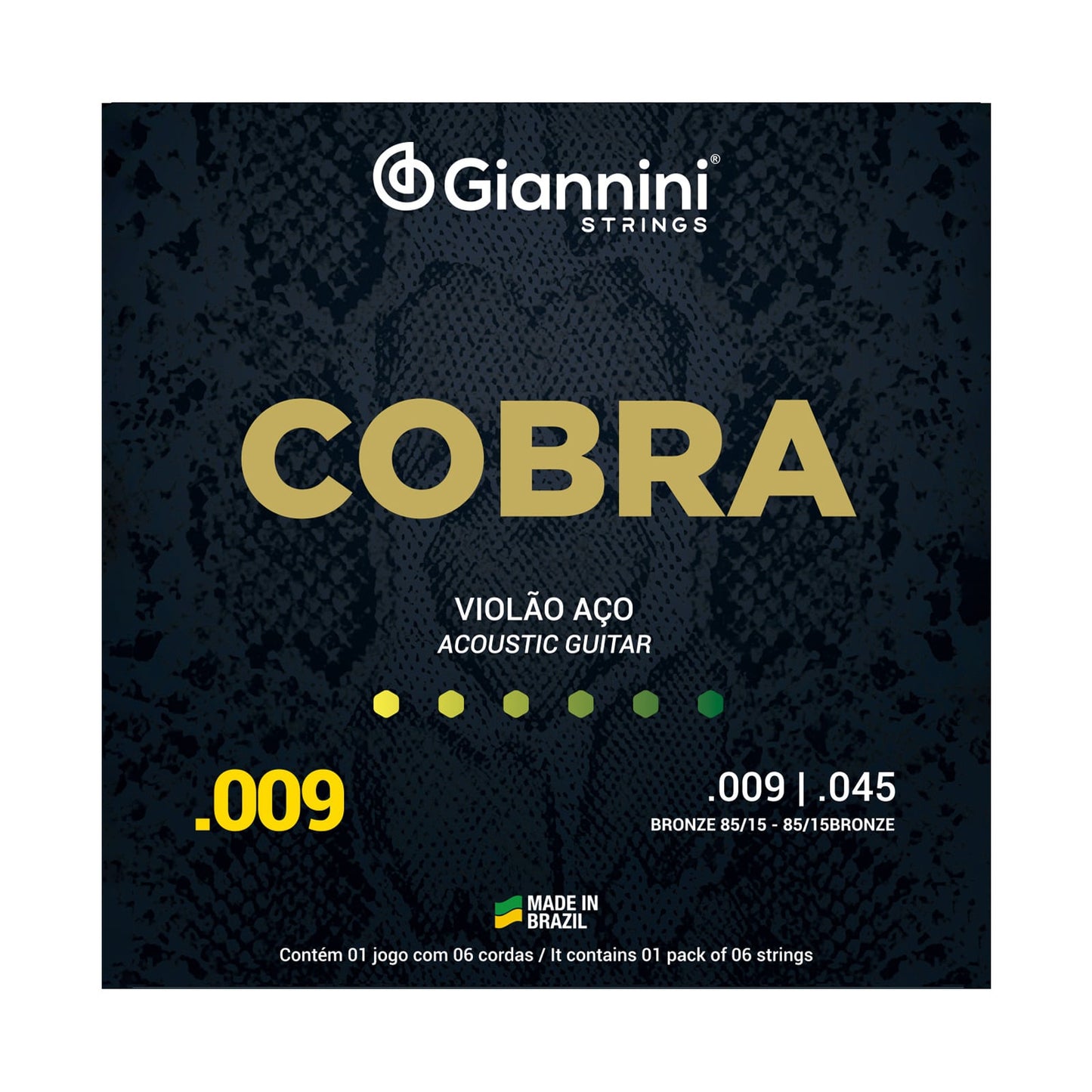 Encordoamento para Violão Aço 6 cordas Giannini Cobra Bronze 85/15 GEEWAK (.009 - .045)