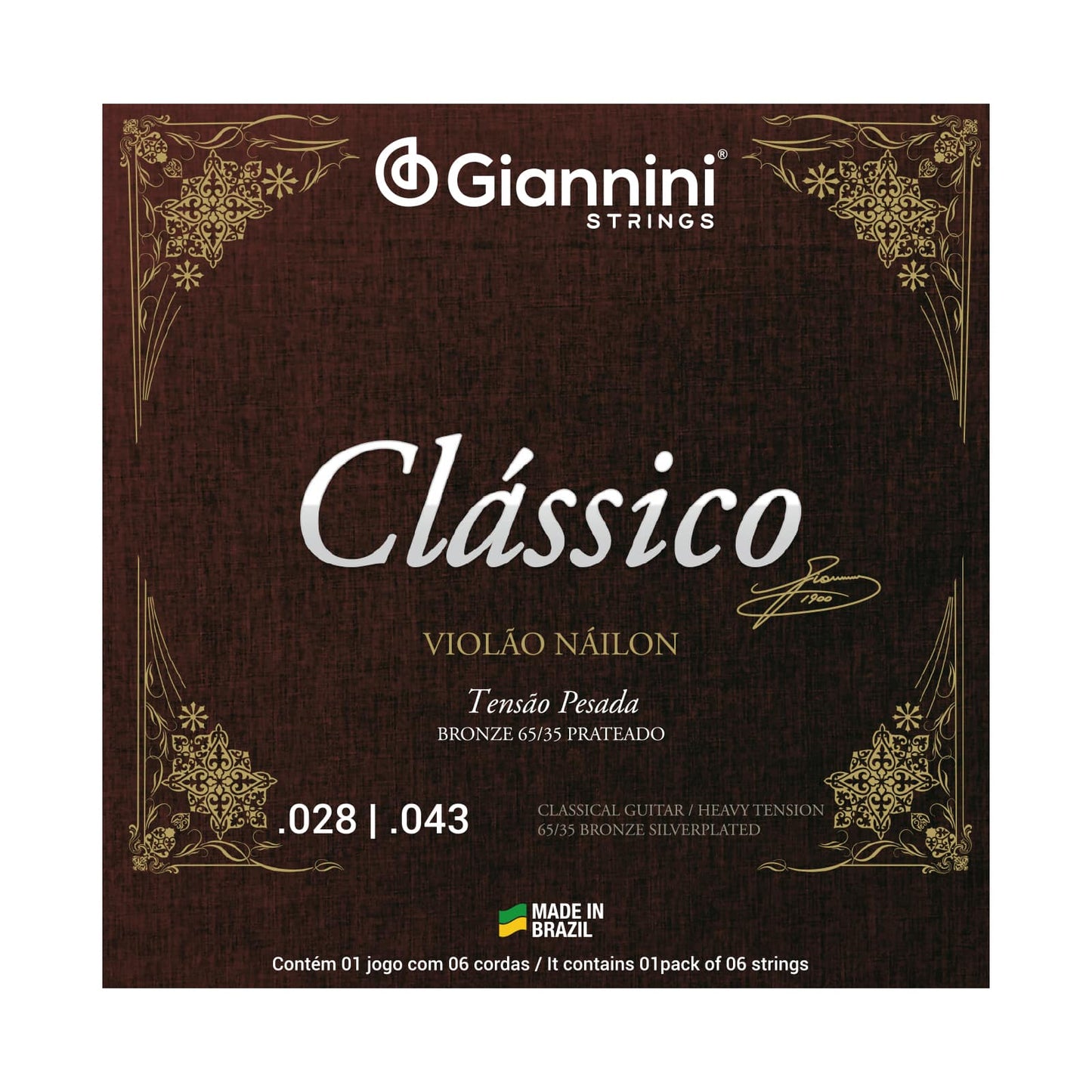 Encordoamento para Violão Náilon 6 cordas Giannini Clássico Bronze 65/35 GENWPA Pesada
