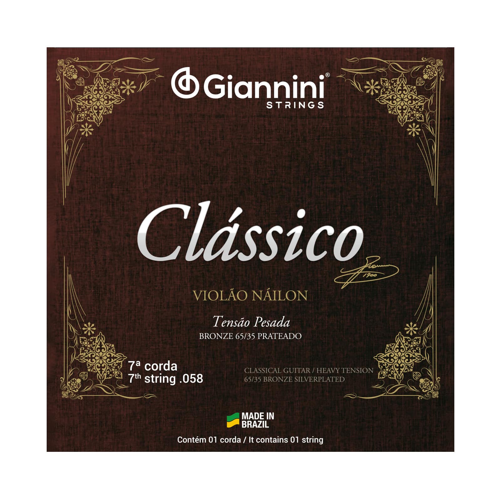 Encordoamento para Violão Náilon 7ª corda Giannini Clássico Bronze 65/35 GENWPA-7 Pesada
