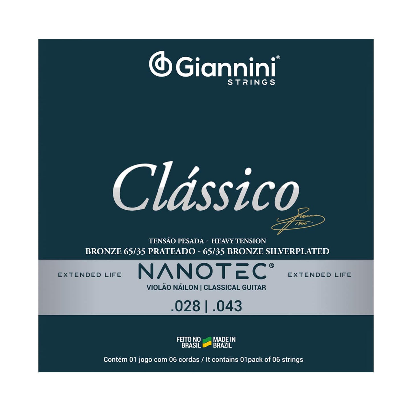 Encordoamento para Violão Náilon 6 cordas Giannini Clássico Bronze 65/35 GENWPA Pesada