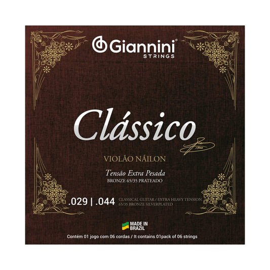 Encordoamento para Violão Náilon 6 cordas Giannini Clássico Bronze 65/35 GENWXPA Extra Pesada