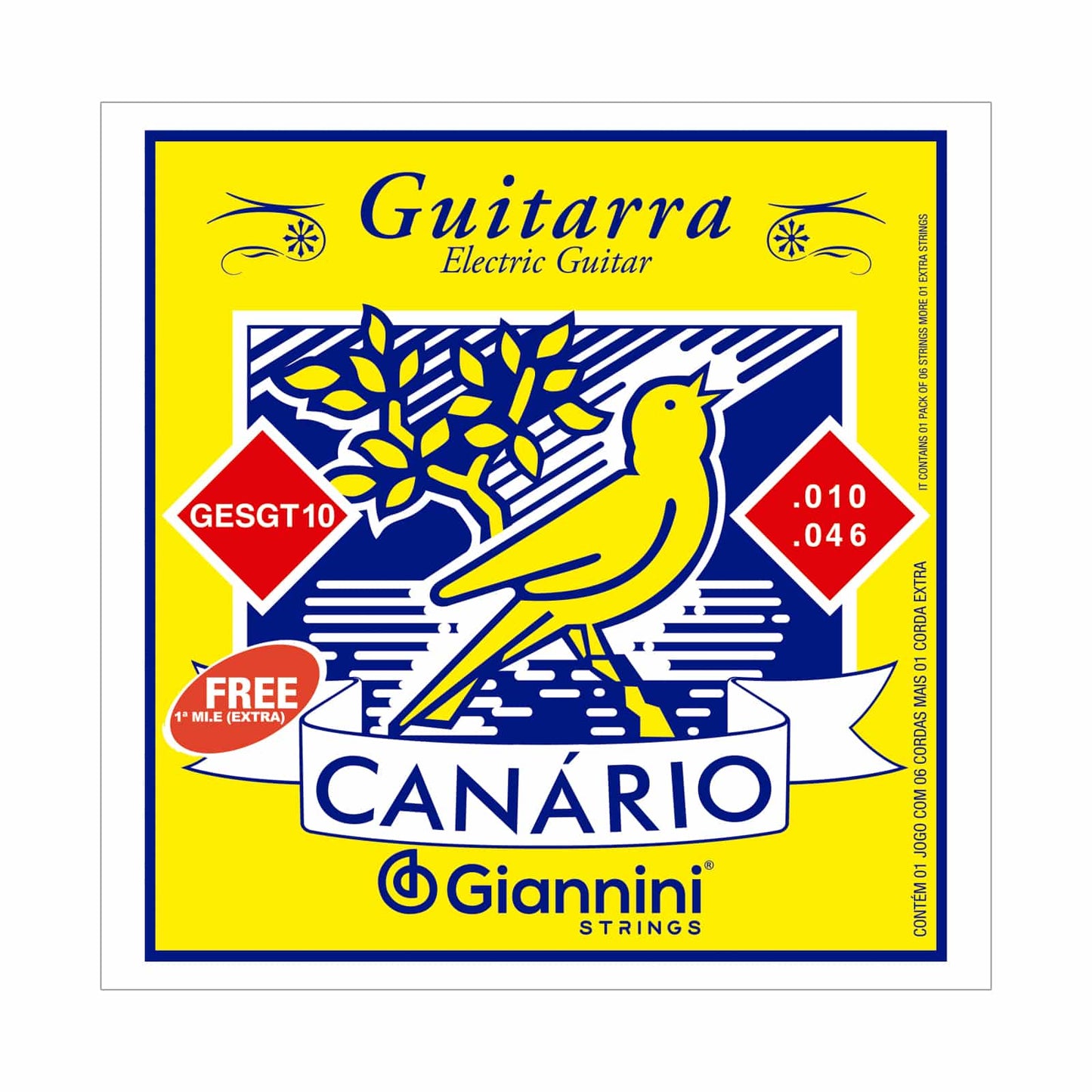 Encordoamento para Guitarra 6 cordas Giannini Canário GESGT10 (.010 - .046)