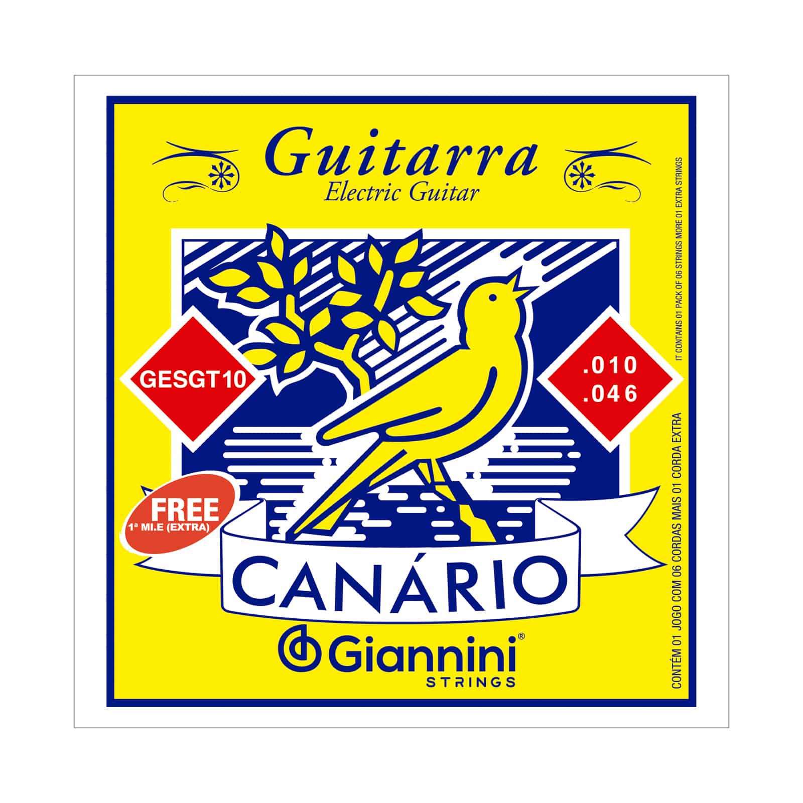 Encordoamento para Guitarra 6 cordas Giannini Canário GESGT10 (.010 - .046)