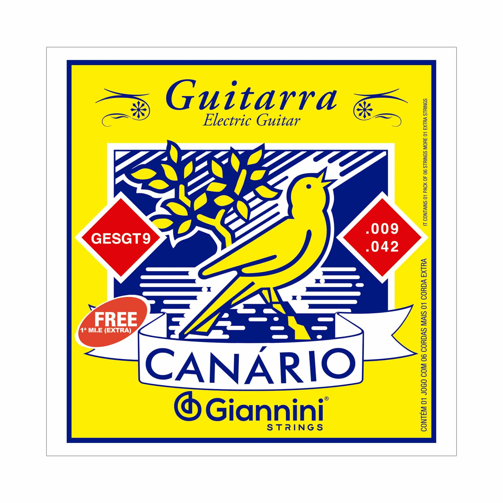 Encordoamento para Guitarra 6 cordas Giannini Canário GESGT9 (.009 - .042)
