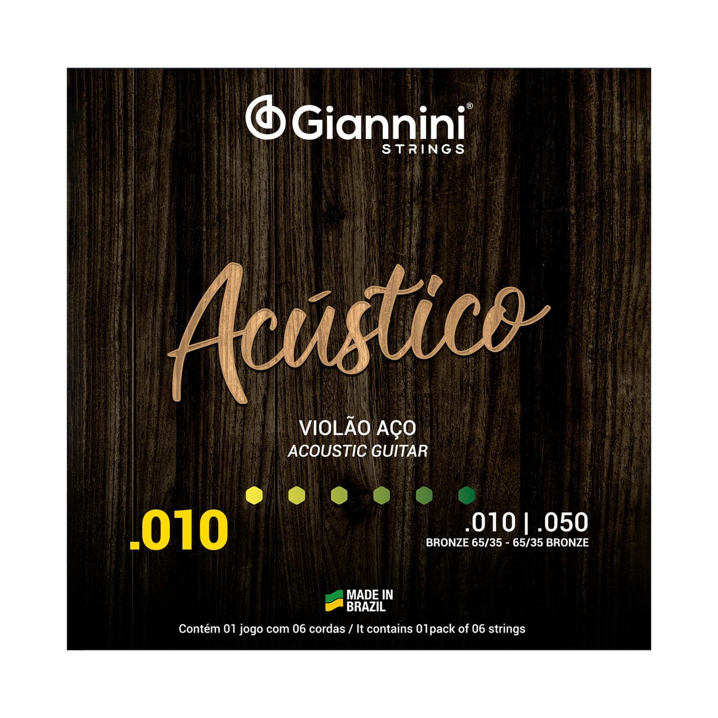 Encordoamento para Violão Aço 6 cordas Giannini Acústico Bronze 65/35 GESWAM (.010 - .050)