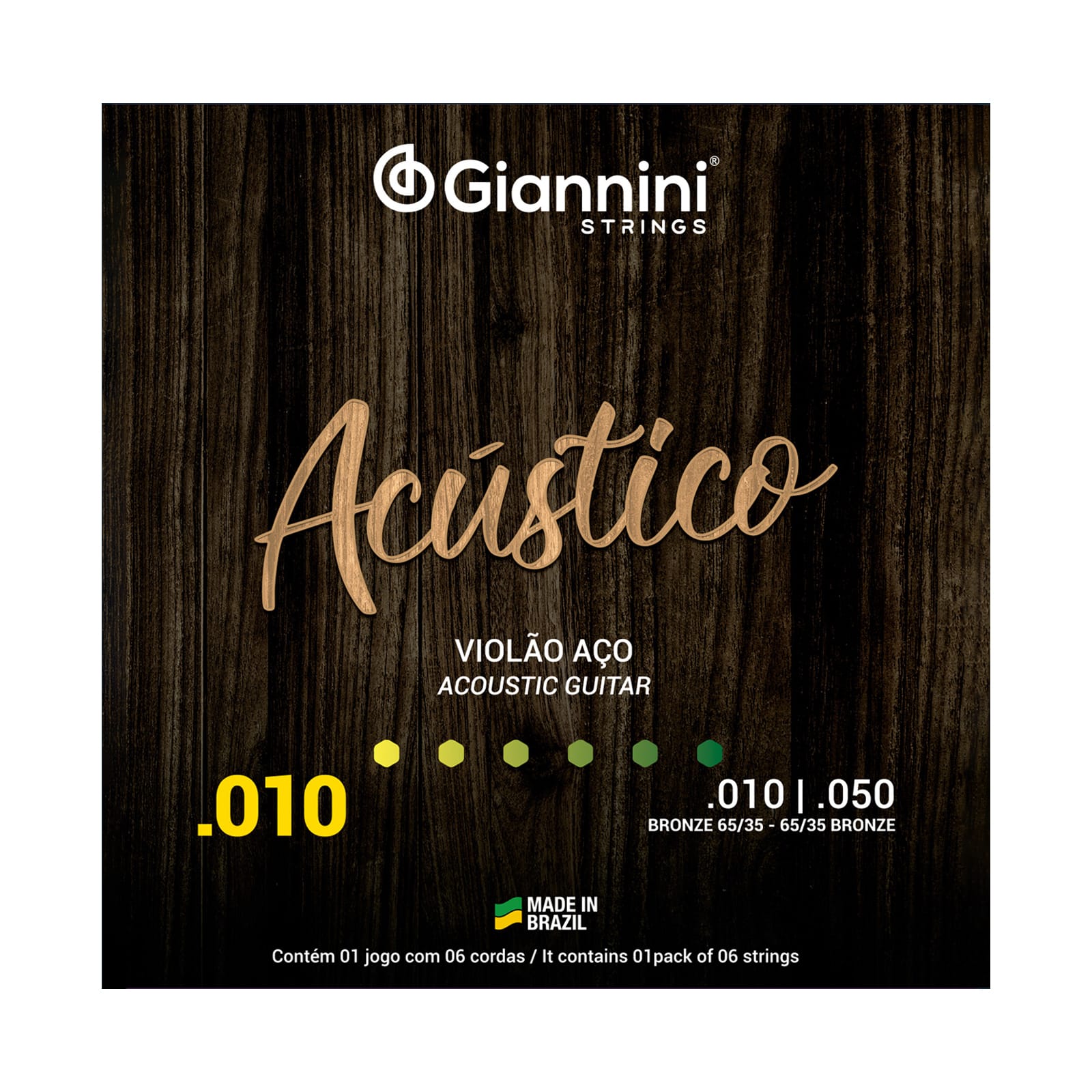 Encordoamento para Violão Aço 6 cordas Giannini Acústico Bronze 65/35 GESWAM (.010 - .050)