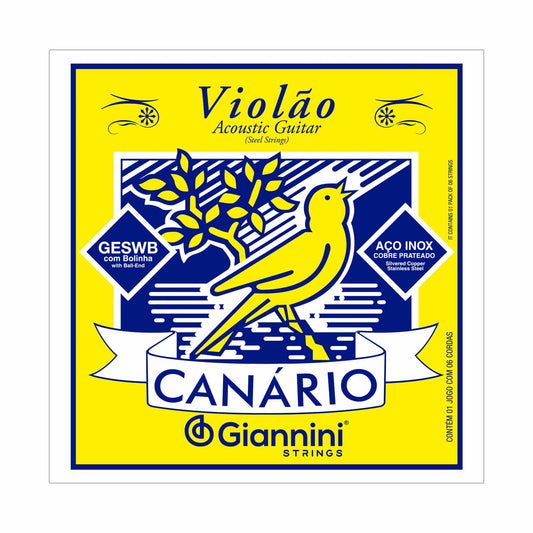 Encordoamento para Violão Aço 6 cordas Giannini Canário GESWB (.011 - .045) Média com bolinha